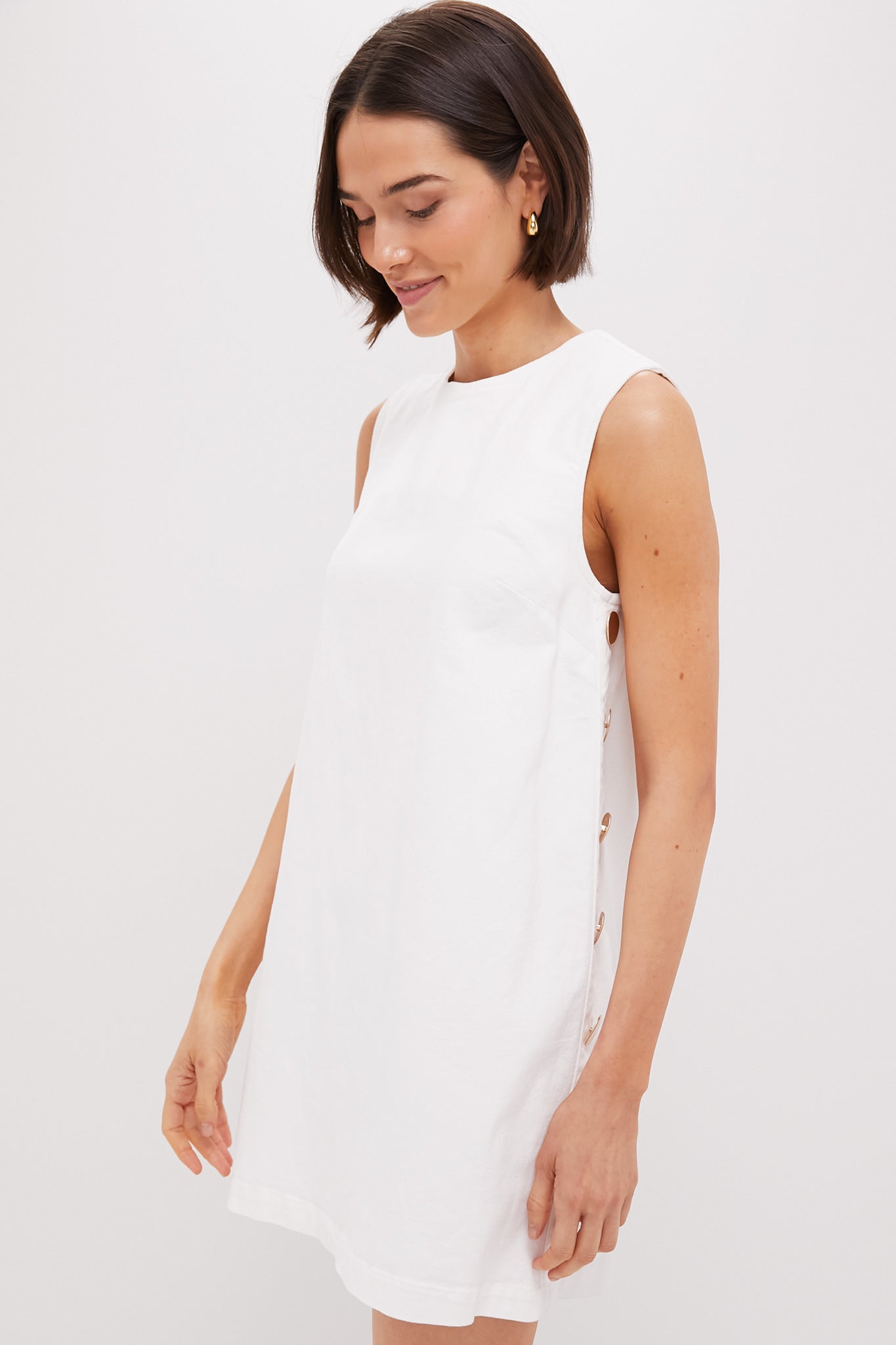 White Twill Button Bitsy Dress