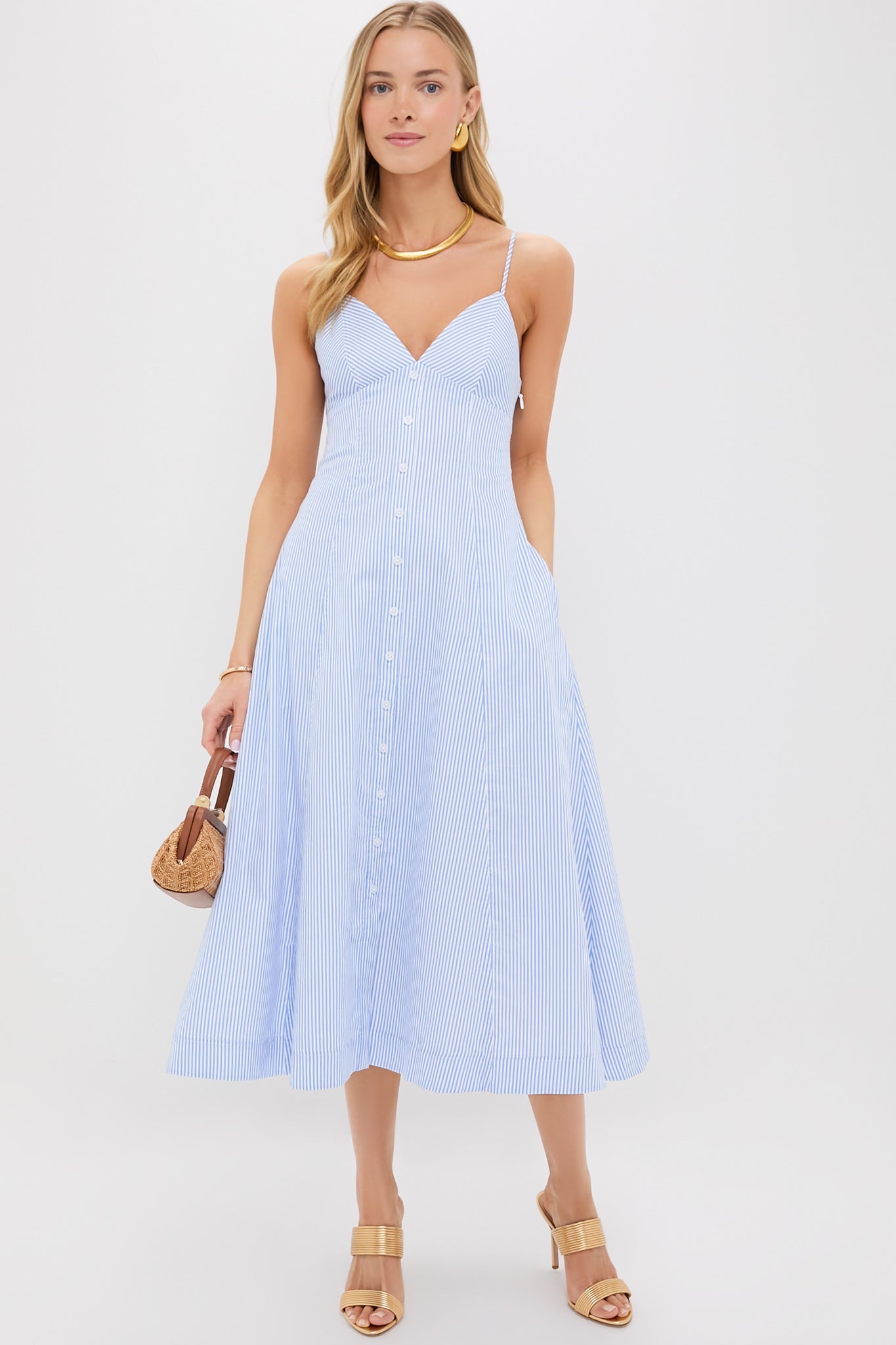 Blue Hydrangea Stripe Honor Cami Midi Dress