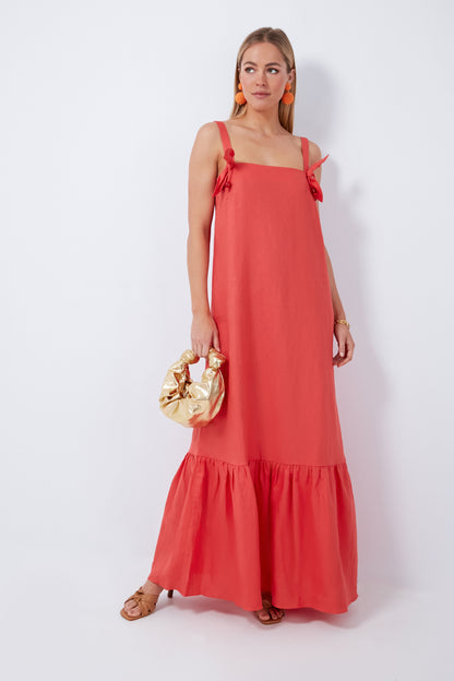 Red Cherry Bomb Solid Long Dress with Straps