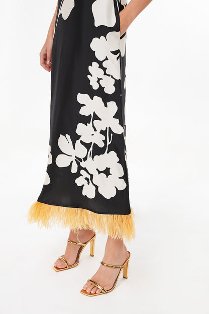 Winter Jasmine Swing Dress with Feathers