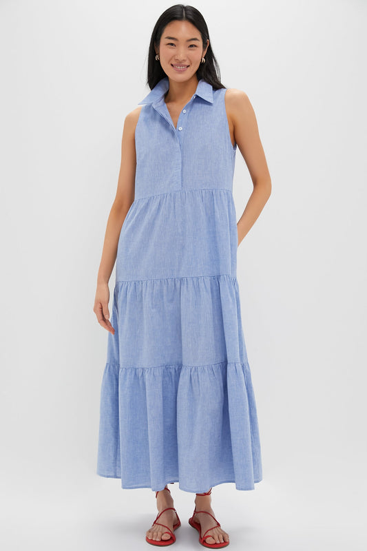 Chambray Sleeveless Mabel Maxi Dress