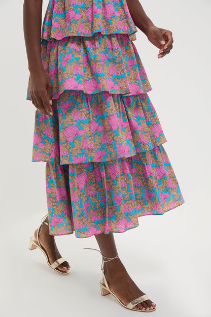 Brilliant Pink Floral Bonnie Midi Dress