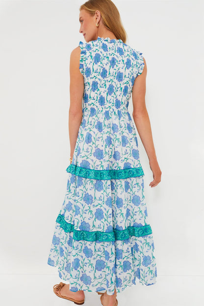 Poppy Blue Sleeveless Smocked Maxi