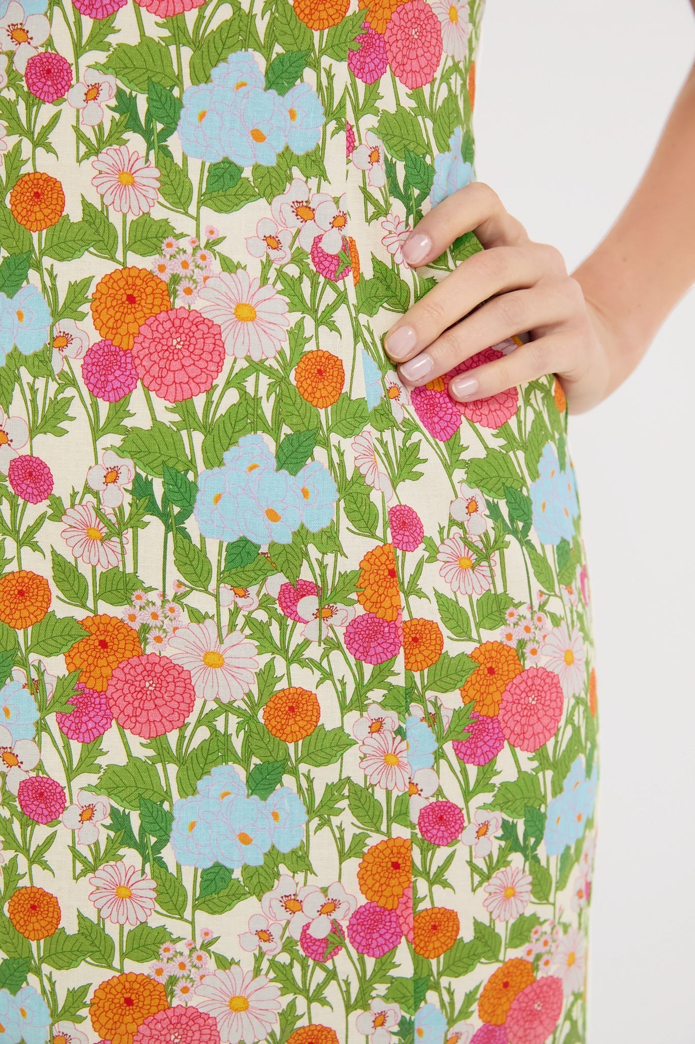 Green Multi Begonia Floral Sallie Midi Dress
