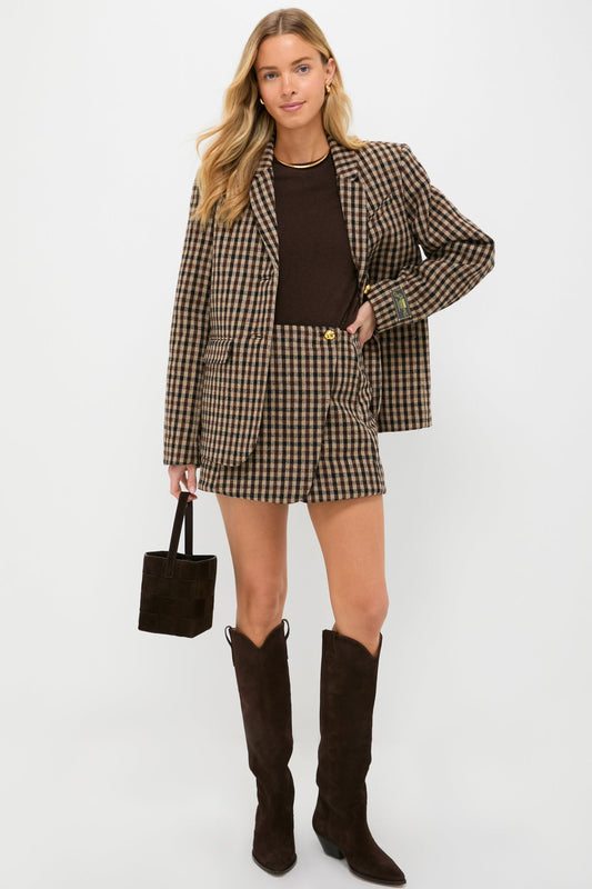 Chicory Coffee Check Wool Mix Skirt