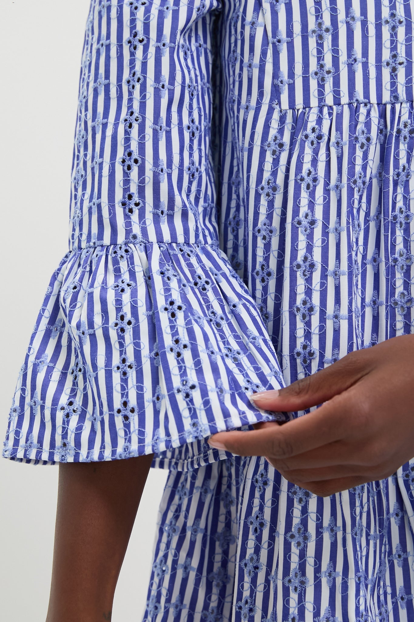 Blue Stripe Floral Embroidered Lanie Dress