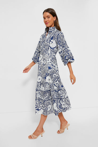 Navy and White Floral Hillsborough Midi Dress