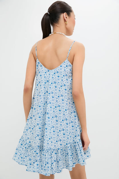 Blue and White Ditsy Floral Bayberry Mini Dress