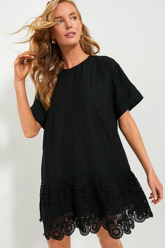 Exclusive Black Rosina Embroidery Short Sleeve Tunic Dress