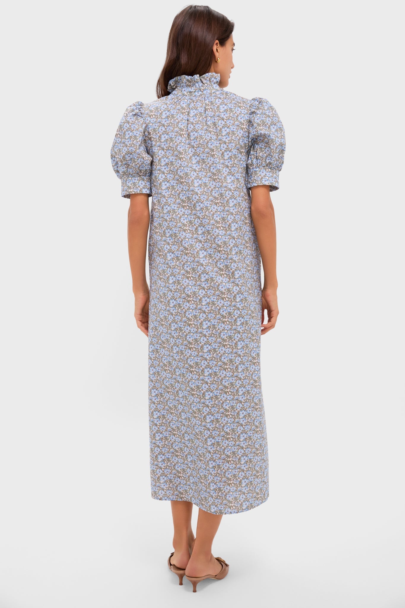 Dusty Blue and Brown Floral Louisa Maxi Dress