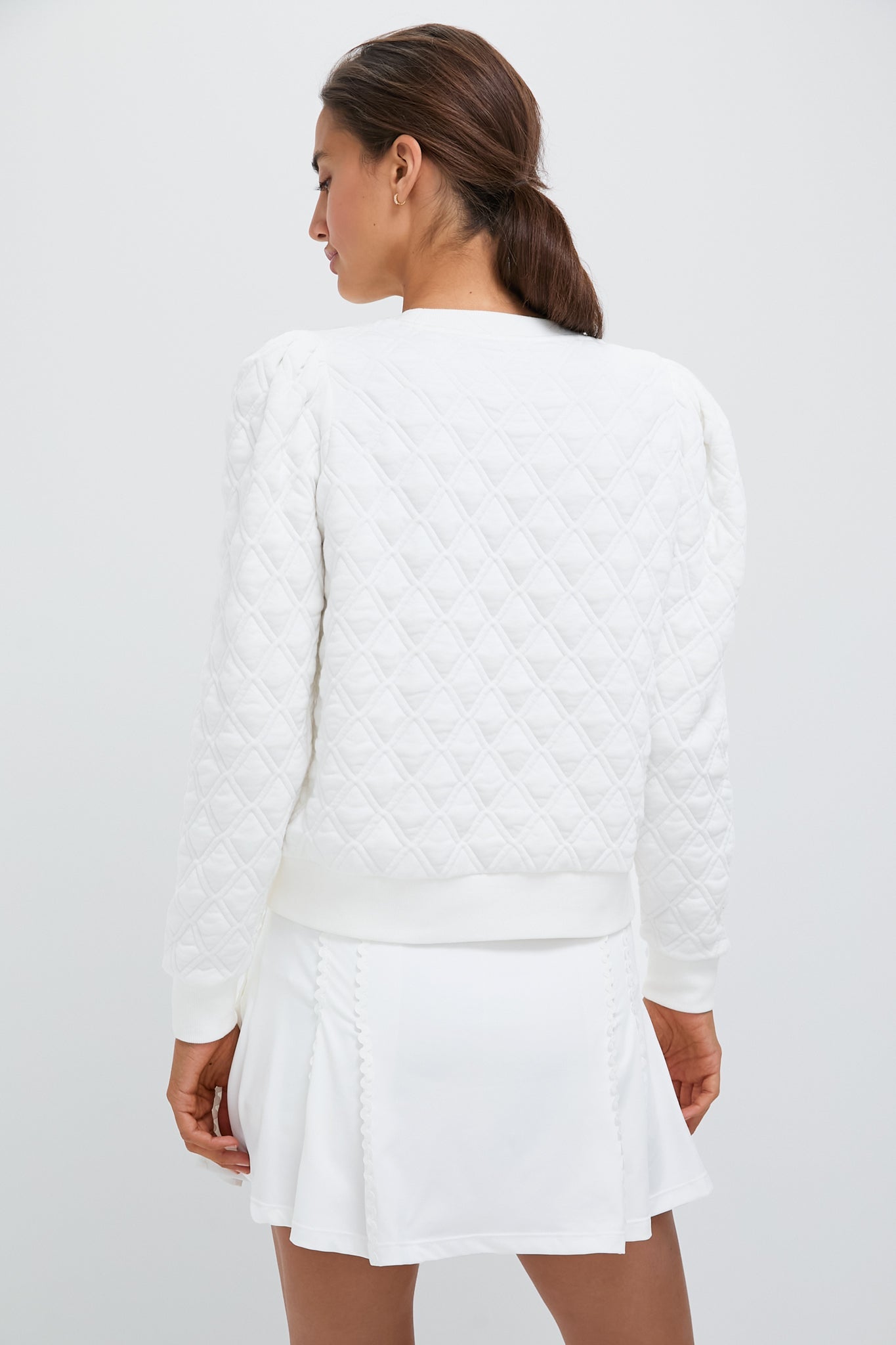 White Puff Sleeve Quilted Stretch Campbell Pullover