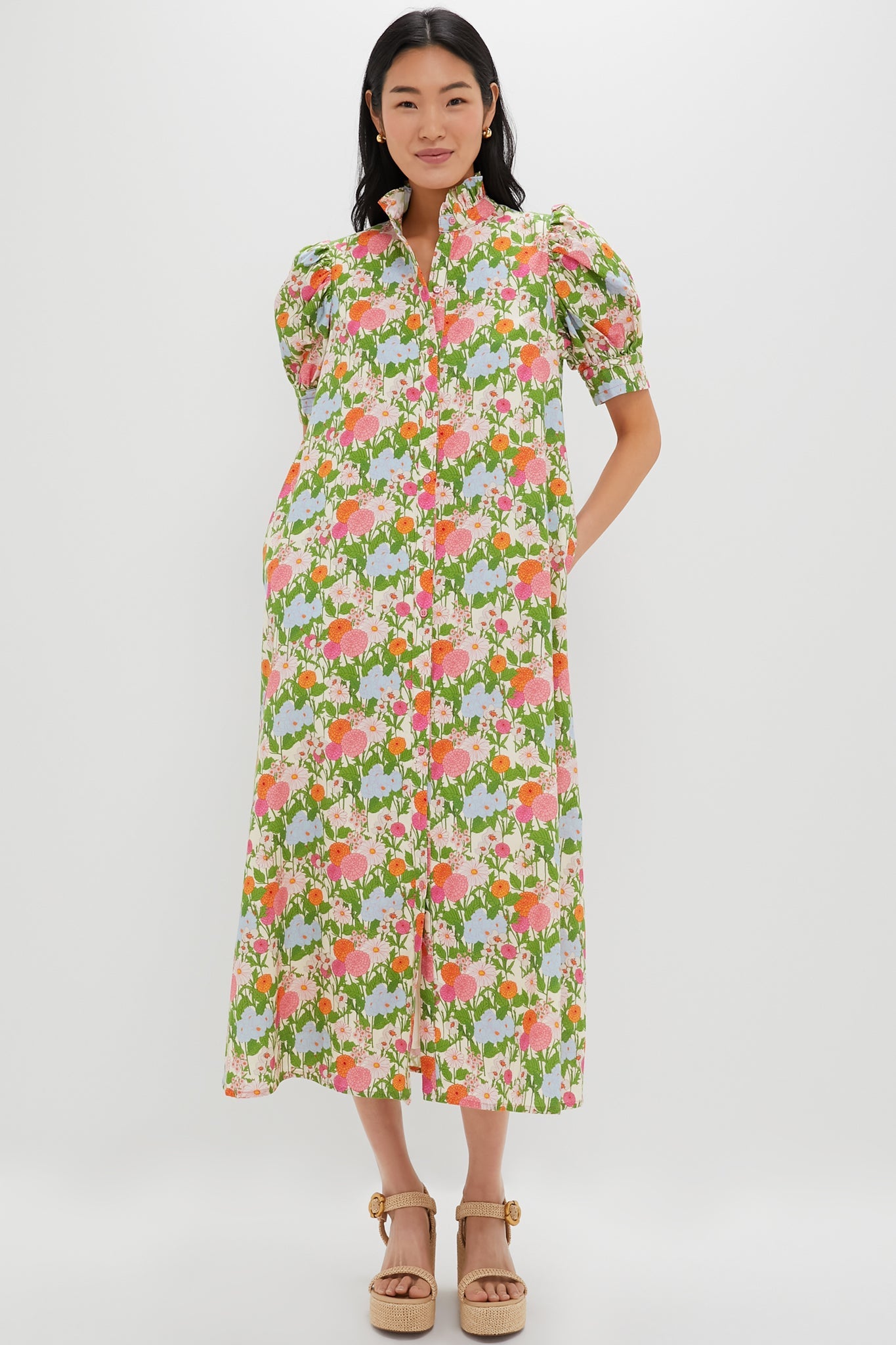 Multi Green Begonia Floral Louisa Maxi Dress