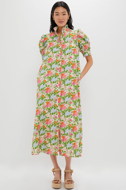 Multi Green Begonia Floral Louisa Maxi Dress