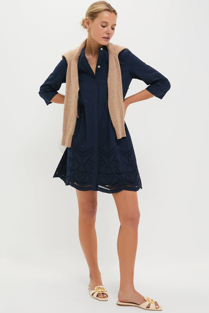 Navy Eyelet Royal Shirt Dress
