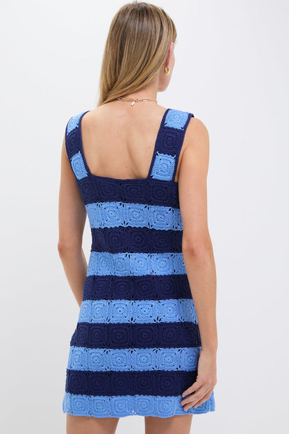Cornflower Blue and Navy Crochet Cooper Mini Dress
