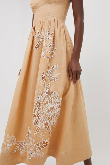 Sand Richelieu Cup Midi Dress