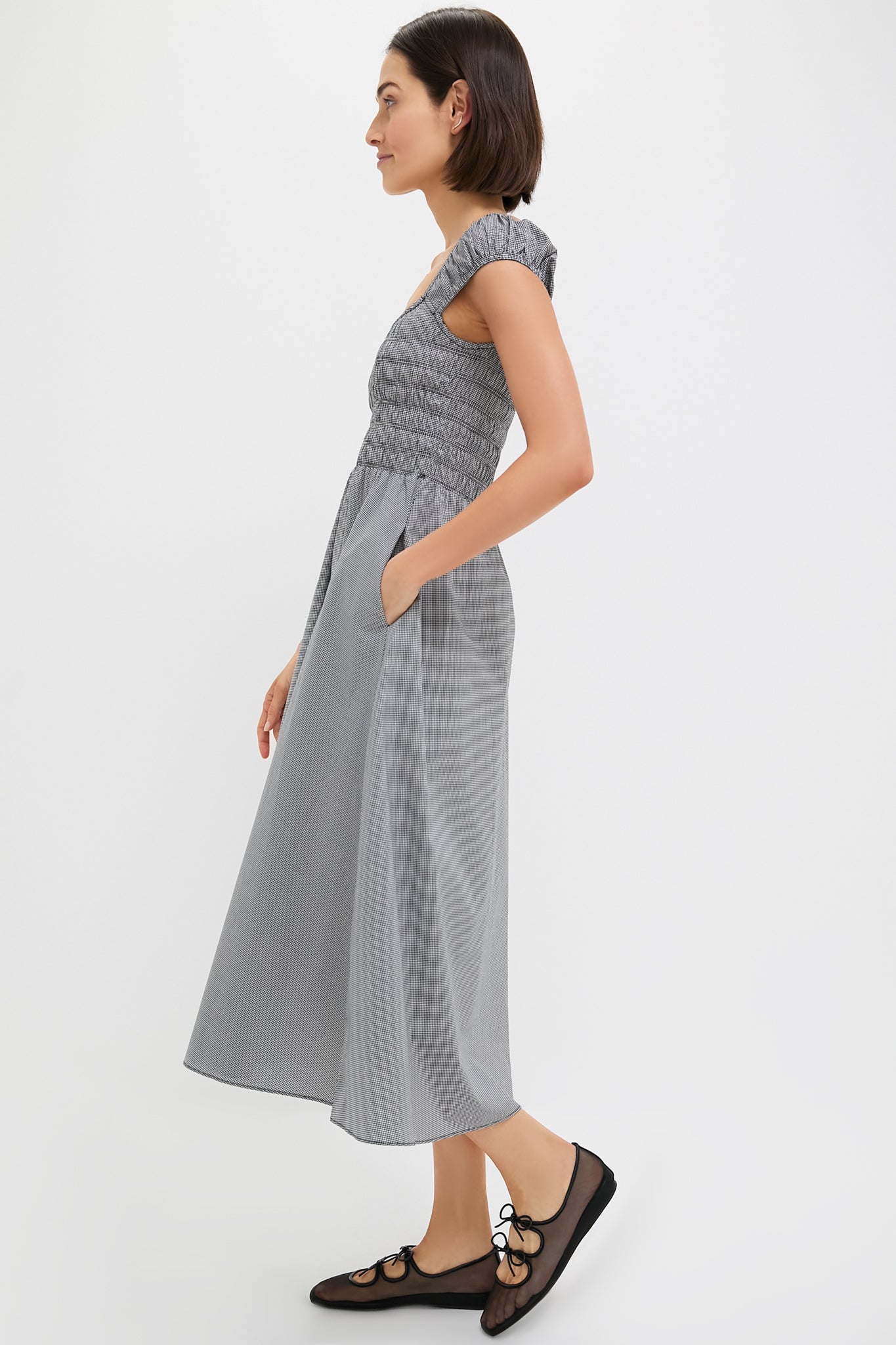 Black Gingham Amelie Midi Dress