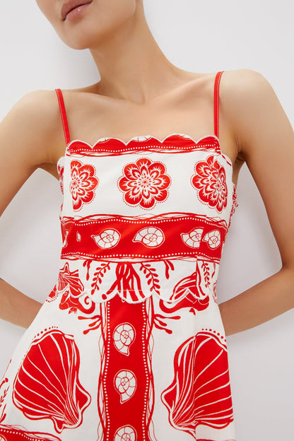 Red Multi Shell Midi Dress