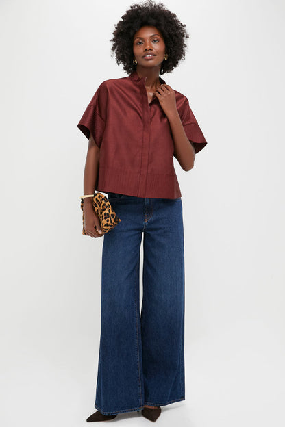 Oxblood Dupioni Trapunto Stitch Sofia Shirt