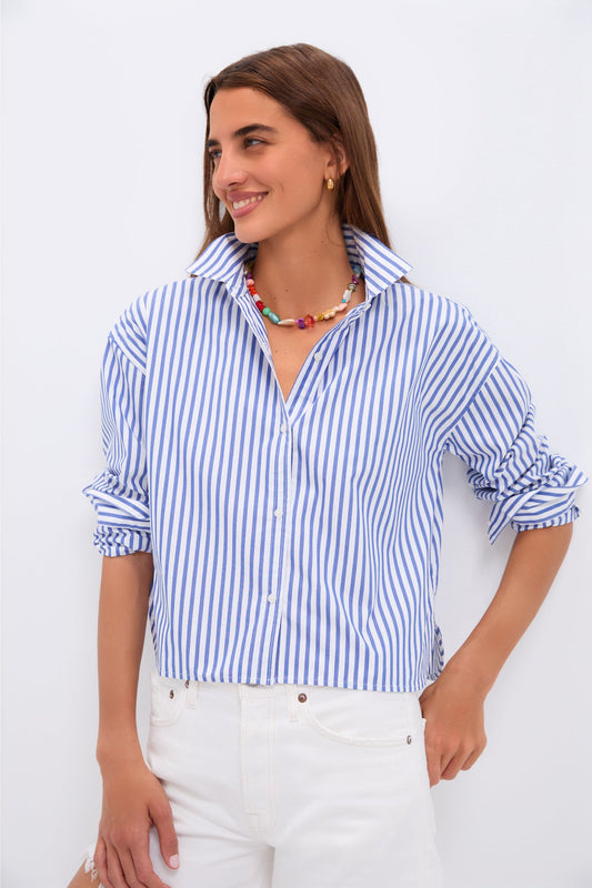 Blue Stripe Cropped Jasper Button Down