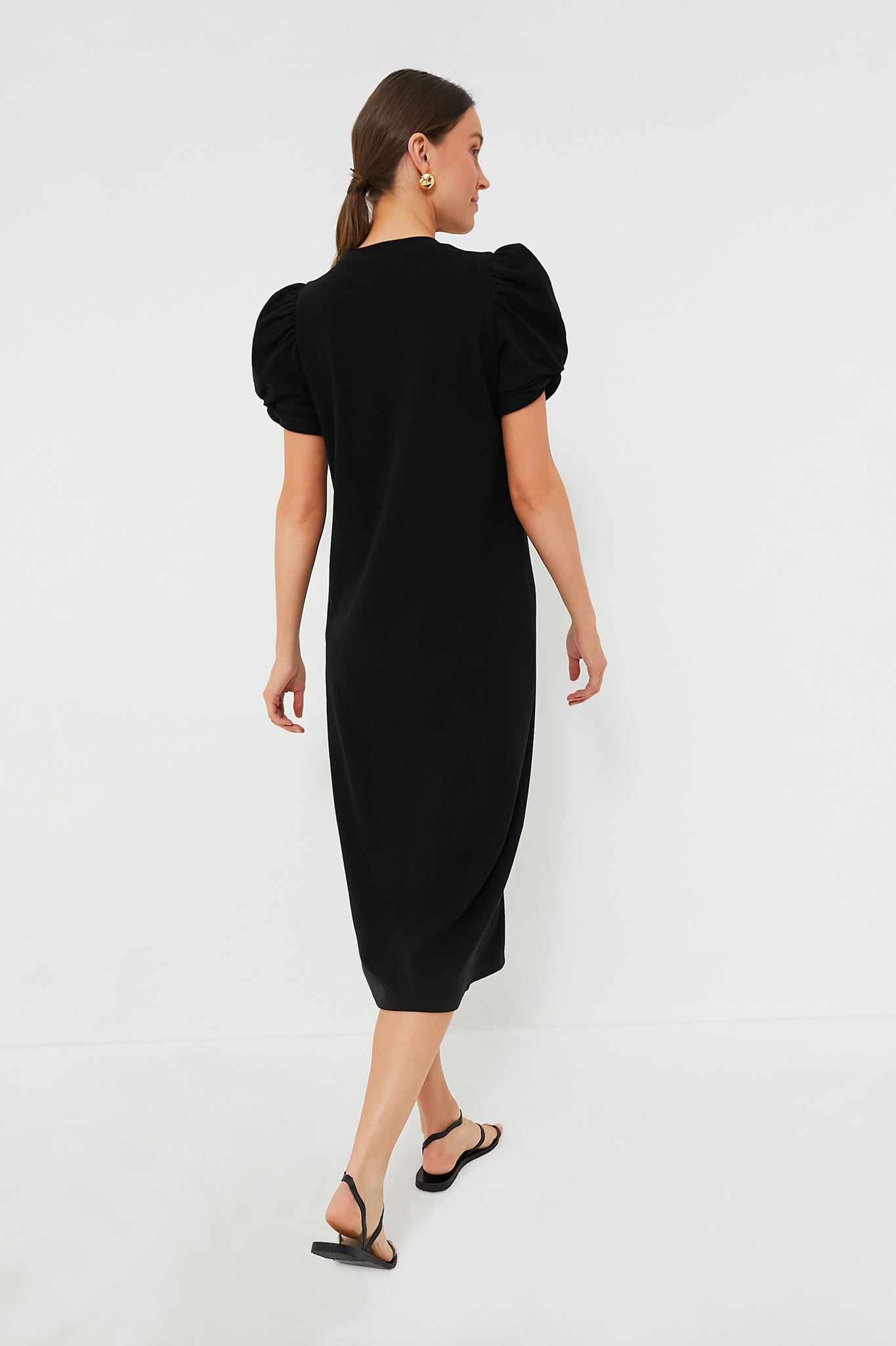 Black Short Sleeve Vesty Midi Dress