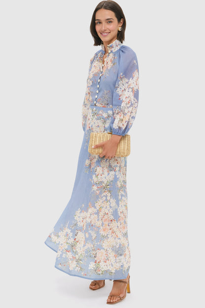 Teal Blue Botanical Floral Cascadian Bias Skirt