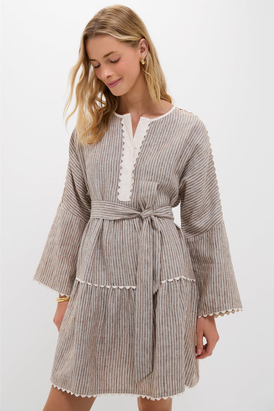 Brown Stripe Linen Tobi Mini Dress