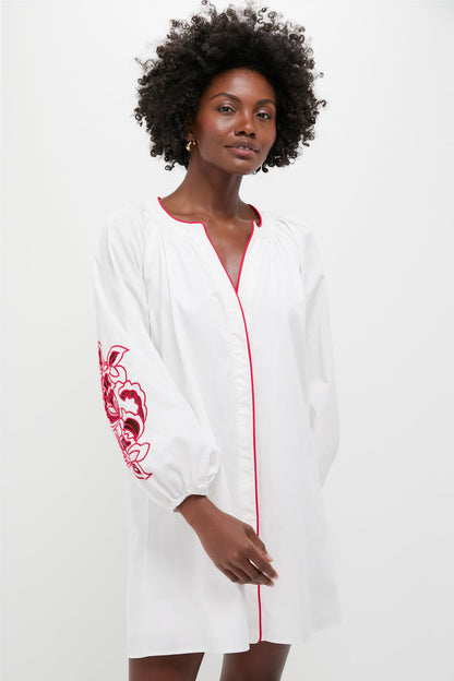 White & Red Embroidery Steph Mini Dress