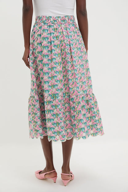 Pink Multi Floral Scalloped Eyelet Carter Midi Skirt