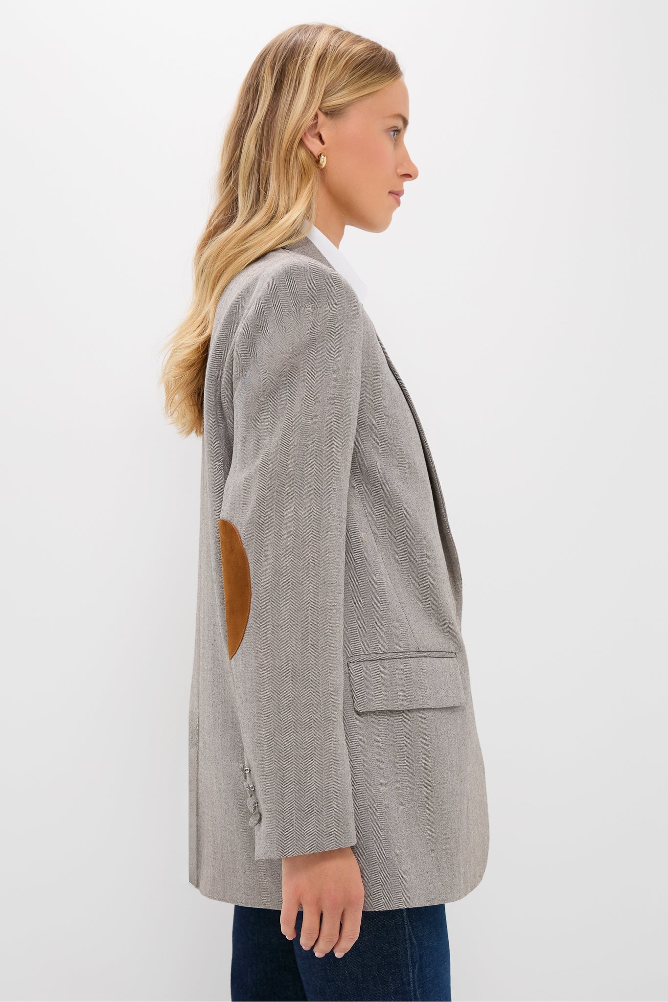 Gray Herringbone Suede Patch Leo Blazer