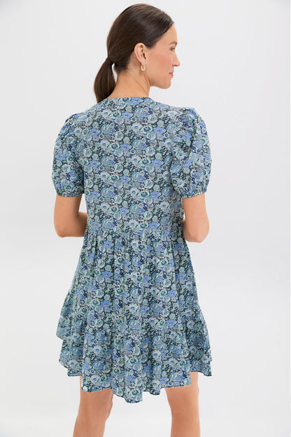 Light Blue Ditsy Floral Zip Front Ellie Mini Dress