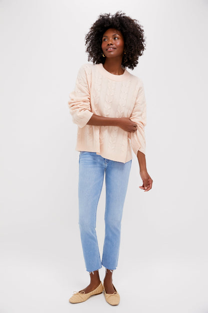 Soft Pink Cashmere Eloise Cable Knit Sweater