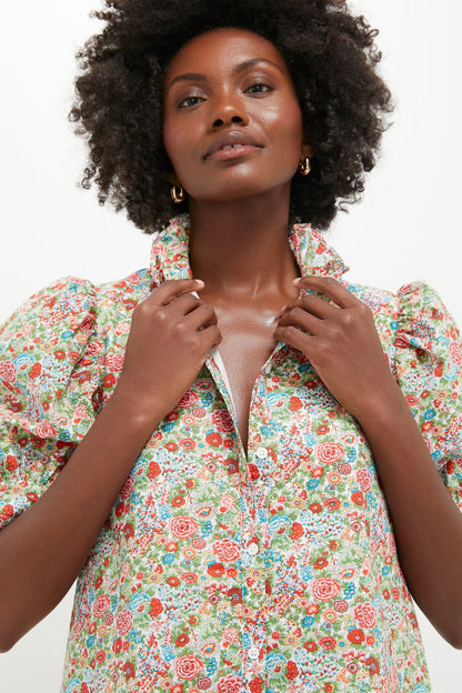 Red Floral Ruffle Collar Louisa Maxi Dress