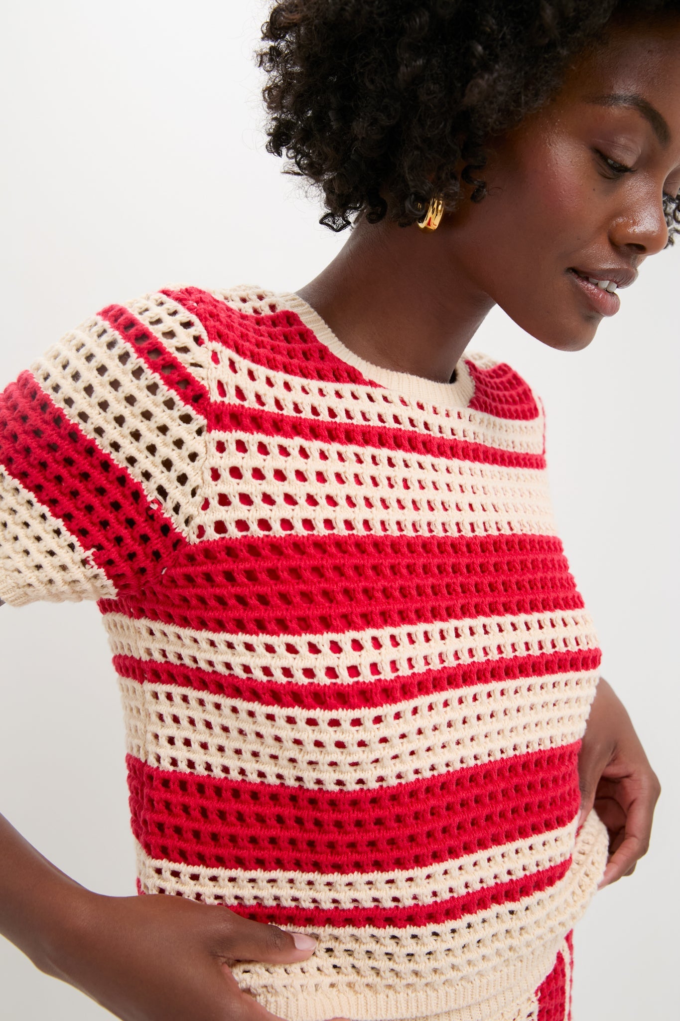 Burnt Red & Beige Striped Knit Ren Top