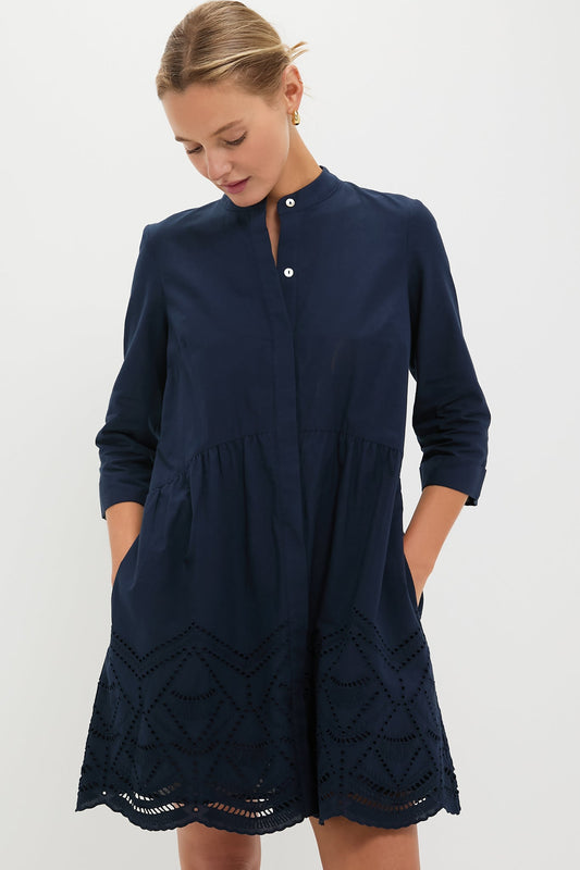 Navy Eyelet Royal Shirt Dress