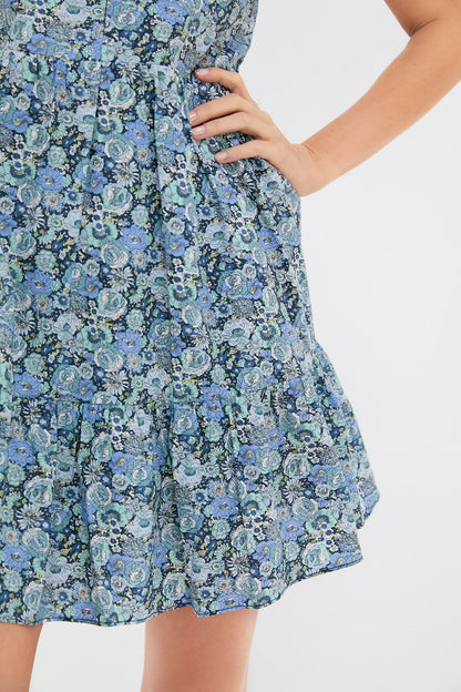 Light Blue Ditsy Floral Zip Front Ellie Mini Dress