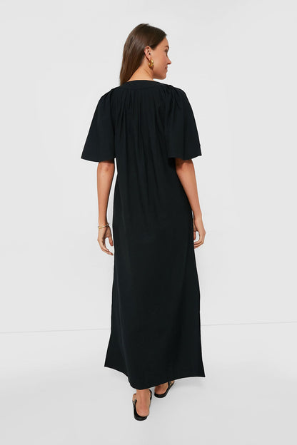 Black Finley Flutter Sleeve Maxi Dress