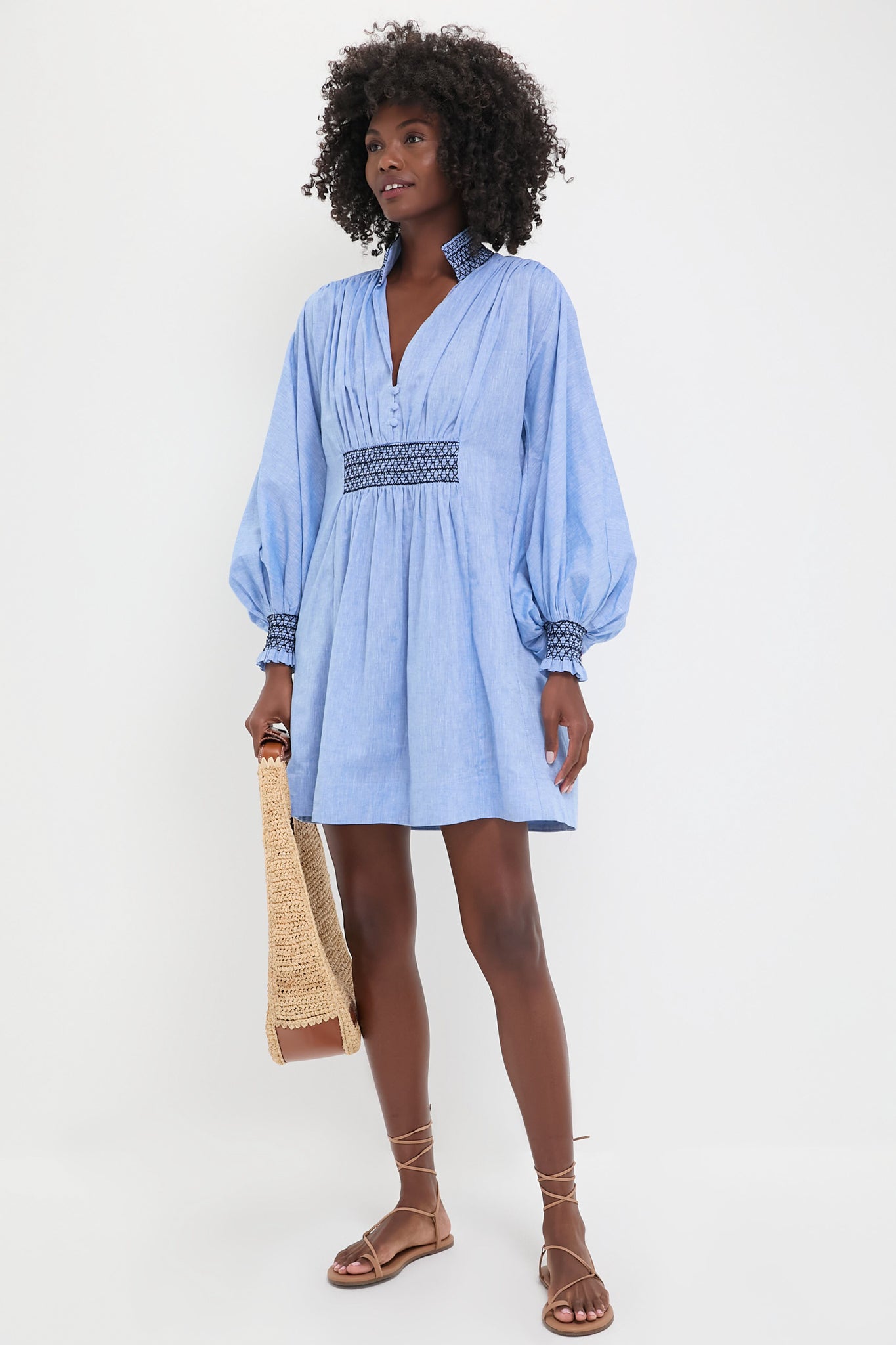 Chambray Embroidered Aubury Dress
