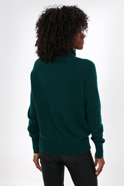 Cyprus Green Cashmere Ribbed Trim Turtleneck