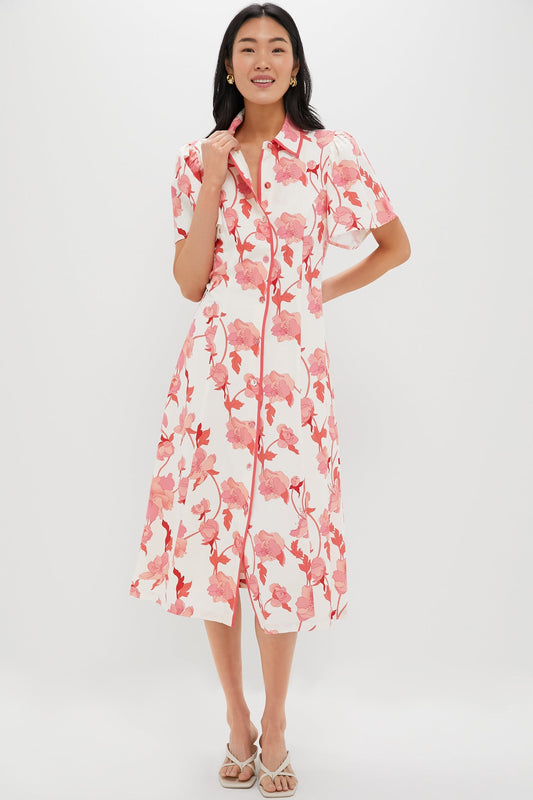 Coral Multi Floral Peppa Midi Dress