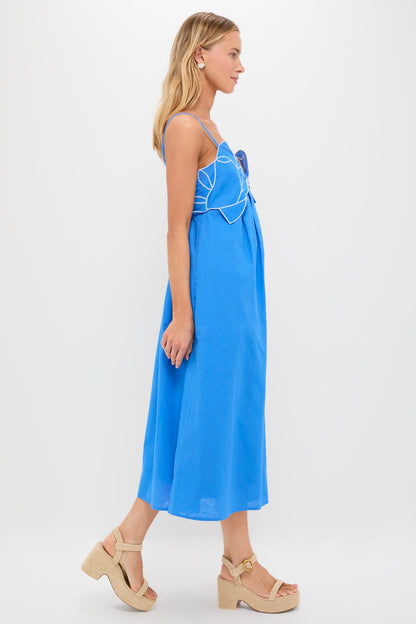 Sea Blue Flower Applique Iris Maxi Dress
