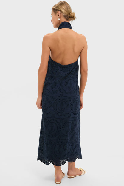 Navy Nautical Eyelet Jagger Dress
