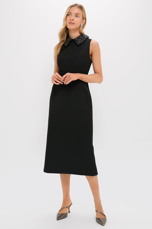 Black Floral Applique Helena Dress