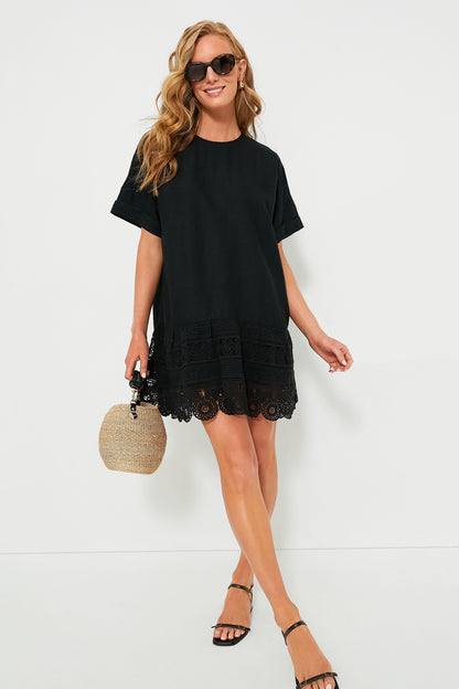 Exclusive Black Rosina Embroidery Short Sleeve Tunic Dress