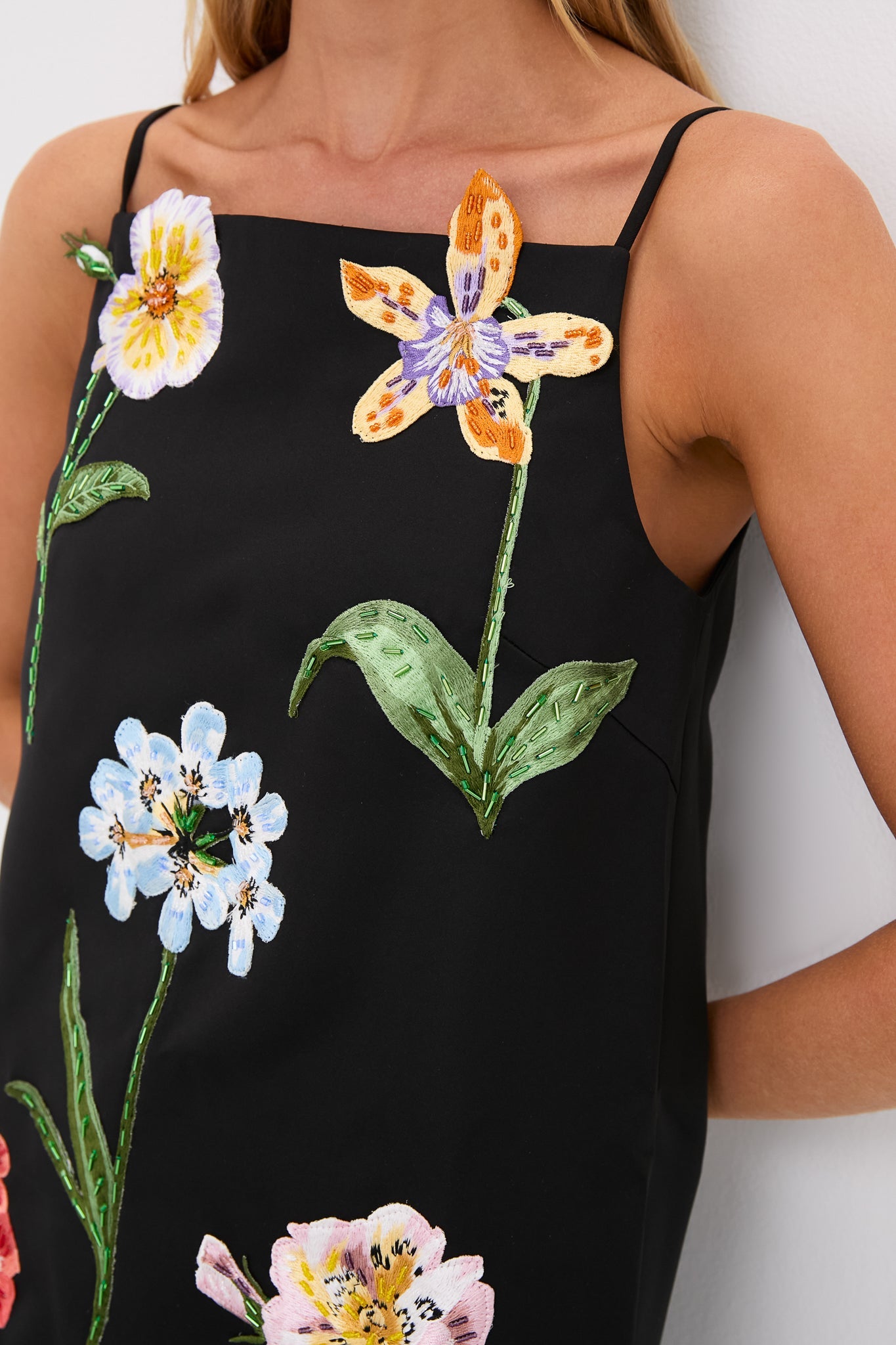 Ebony Botanical Print Leia Embroidery Mini Dress