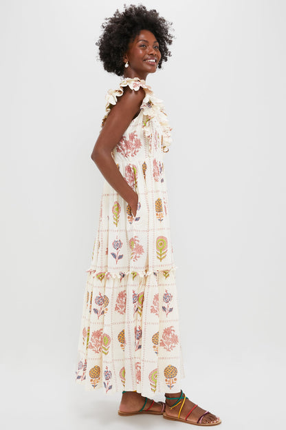 Taormina Cream Scallop Pintuck Maxi Dress