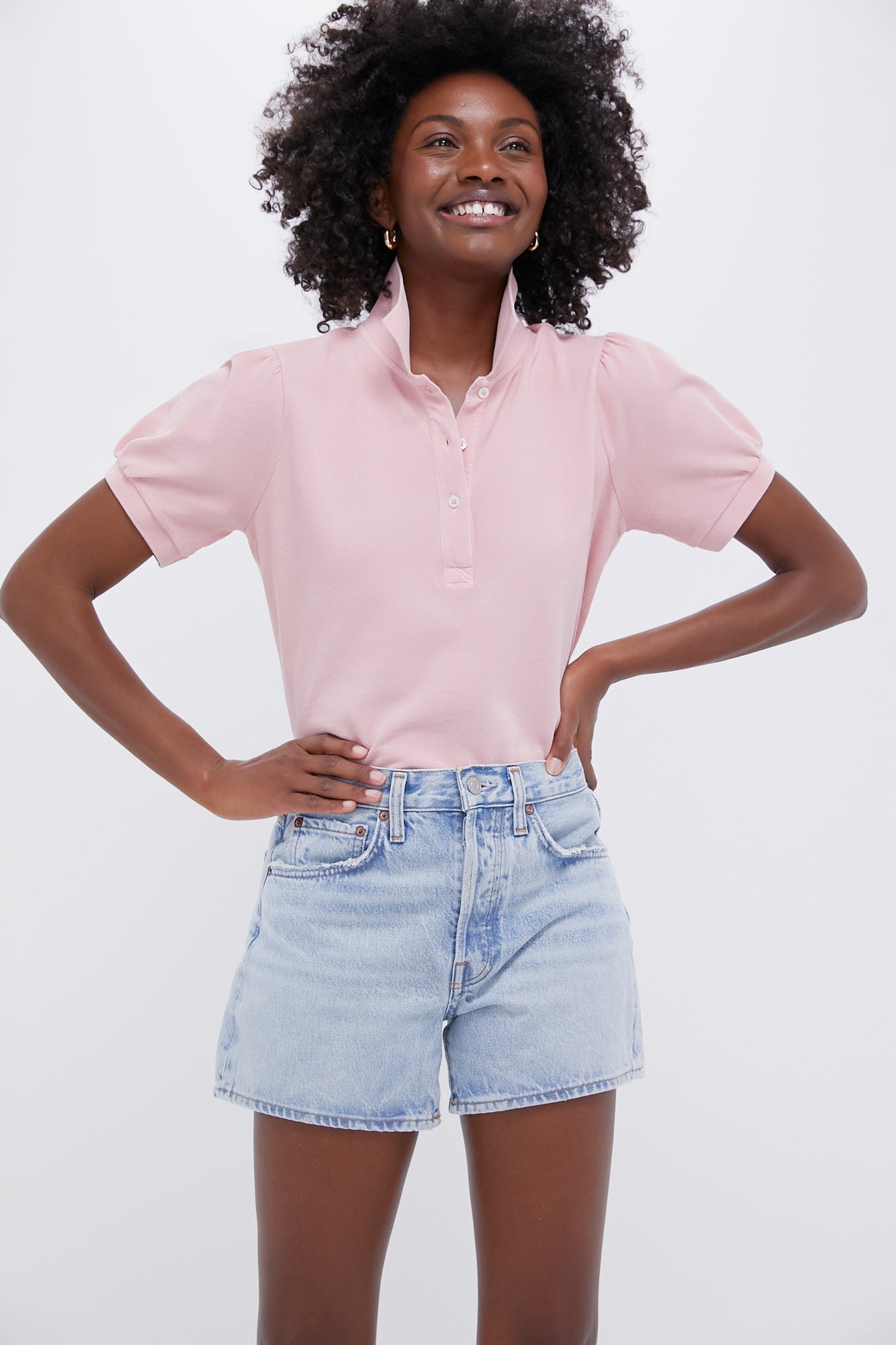 Pink Pique Puff Sleeve Peggy Polo