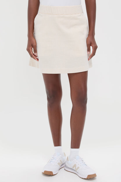 Khaki and White Stripe 16 Inch Performance Seersucker Winefred Golf Skirt