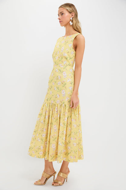 Yellow Hibiscus Low-Back Dress