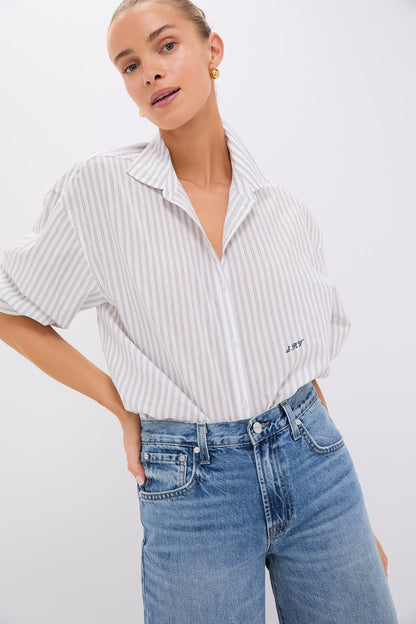 Grey and White Stripe Wexler Cotton Button Down